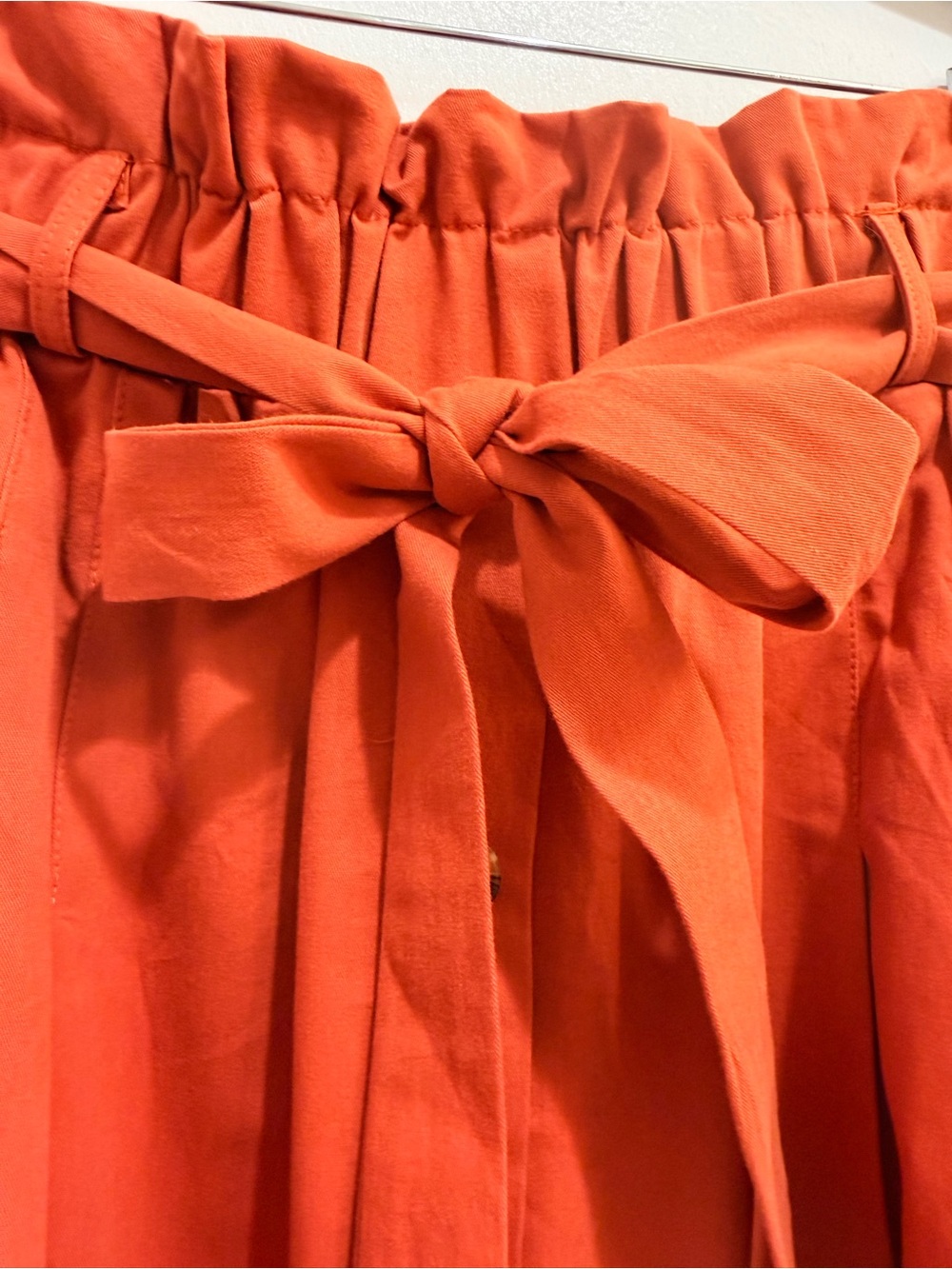 Rust Terracotta Paperbag Waist Button Front Midi Skirt Cotton ModCloth Style Lrg - Picture 7 of 12